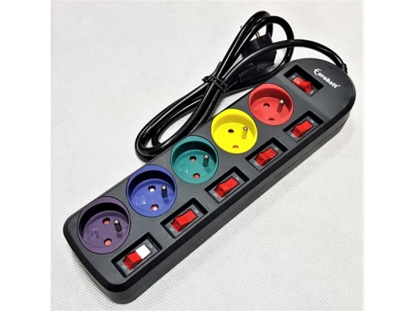 [YL-1615F 1.5m black ZEN 33] 5-way power strip extension with pin and plug,