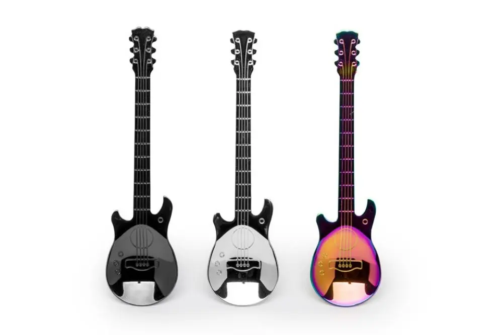 Cuillères musicales « Guitare » – 3 pièces – arc-en-ciel