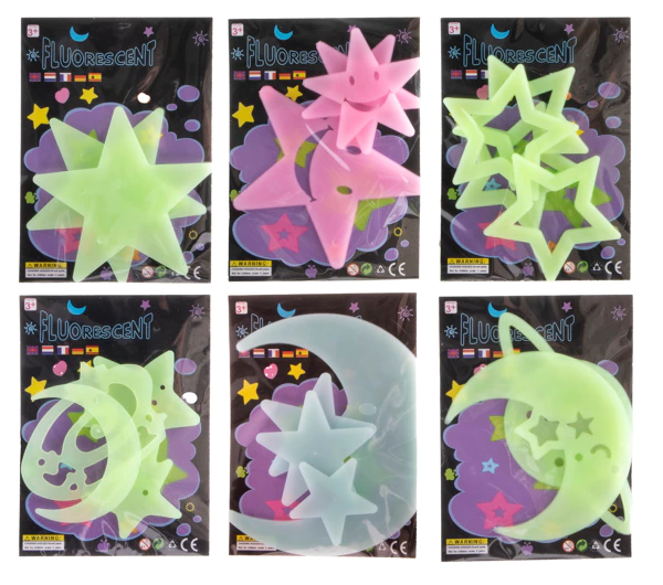 [4591 ZEN35] Étoiles phosphorescentes 8,5 x 6,5 cm assorties