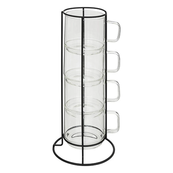 [196448 ZEN35] Rack 4 mugs M Mia 30 cl, transparent