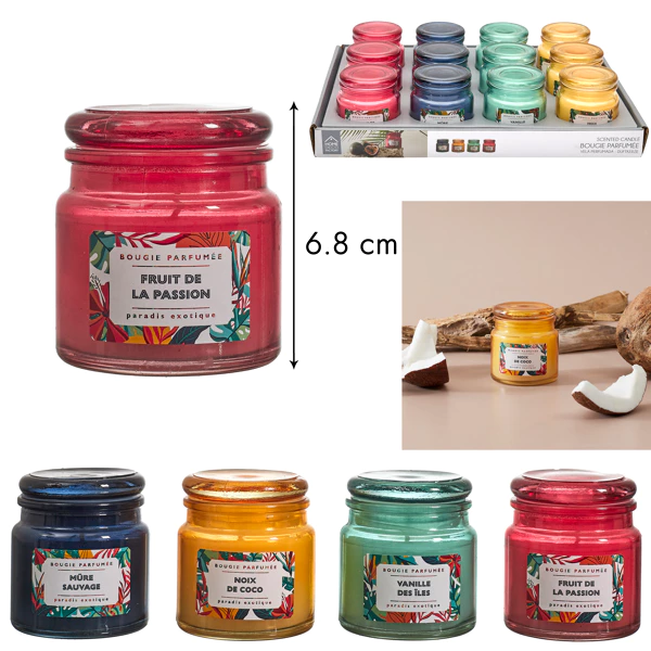 [BO0121 ZEN35] Bougie parfumée Paradis Exotique H 6,8 cm, 4 assorties