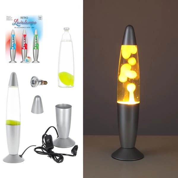 Lampe à lave, verre/aluminium, 30 cm / 22 x 16 x 9