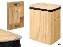 [13071 ZEN35] Rectangular laundry basket in bamboo and black fabric