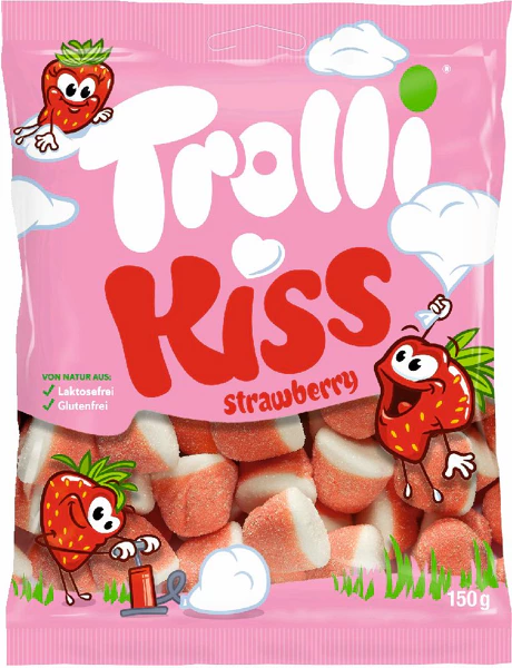 Trolli Strawberry Kiss, bonbons gélifiés fraise, sachet de 150 g