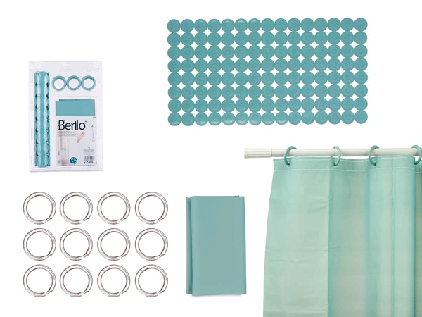 [89390 ZEN35] peva bath curtain and shower mat set