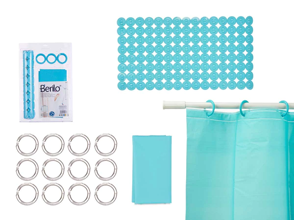 Bath curtain and shower mat set