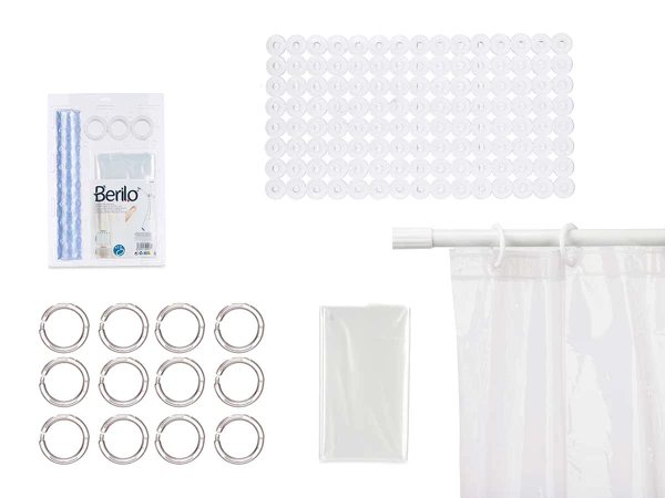 Ensemble rideau de bain et tapis de douche transparent