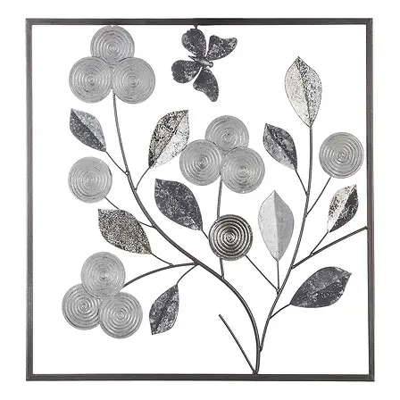 [148278A ZEN35] Déco murale métal Fiore 50x50 cm, gris