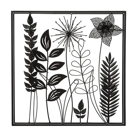 [169390 ZEN35] Ella leaf metal wall decor 40x40 cm, black