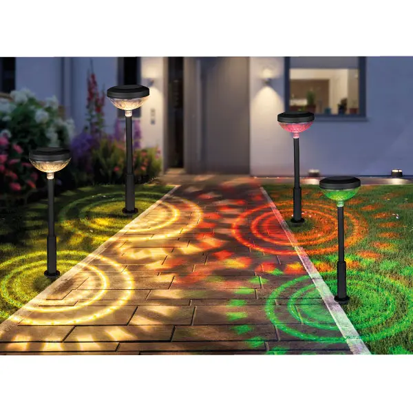 Lampe torche solaire de jardin RGB 47 cm sur présentoir