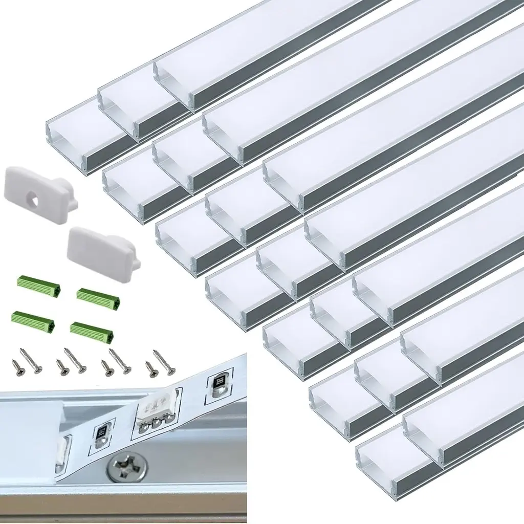 THMOOTHER Aluminum LED Profile 1 m with Diffuser – Pack of 20 (Under Furniture Mounting)