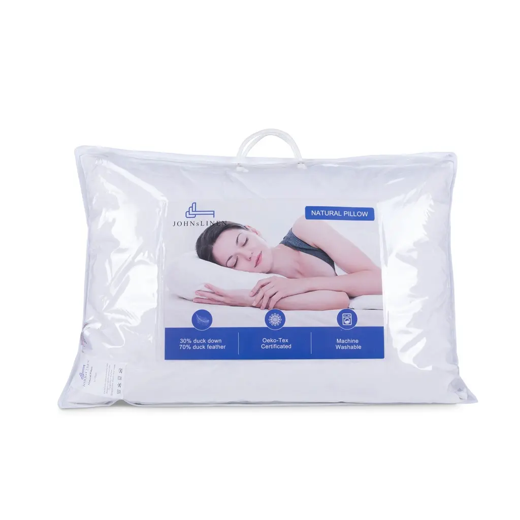 Natural pillow 30% Duck down, firm and soft comfort.