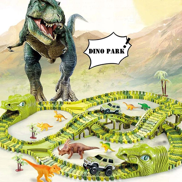 Circuit motorisé Dino Park avec 8 dinosaures