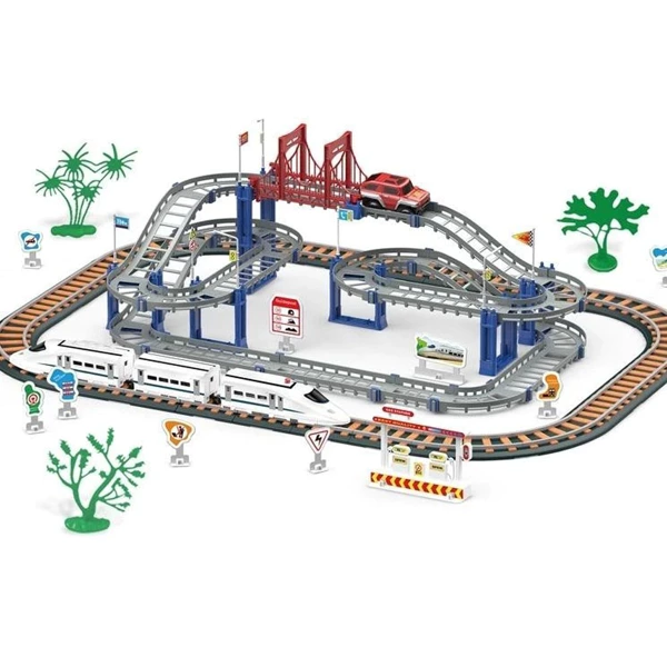 [518969 ZEN41] Railway track with car and fast train, 108 pieces