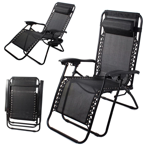 Garden/beach lounge chair & small folding table Black
