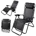 [01427_CZ ZEN42] Garden/beach lounge chair & small folding table Black