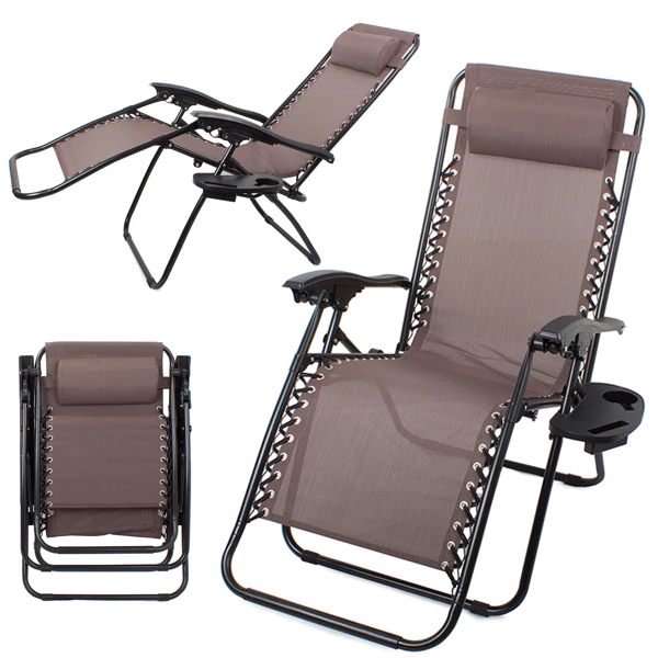 Chaise longue  de jardin/plage & petite table pliante Marron