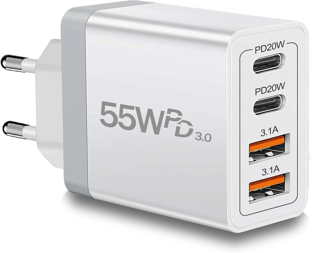 55W USB-C Fast Charger – 4-Port Adapter