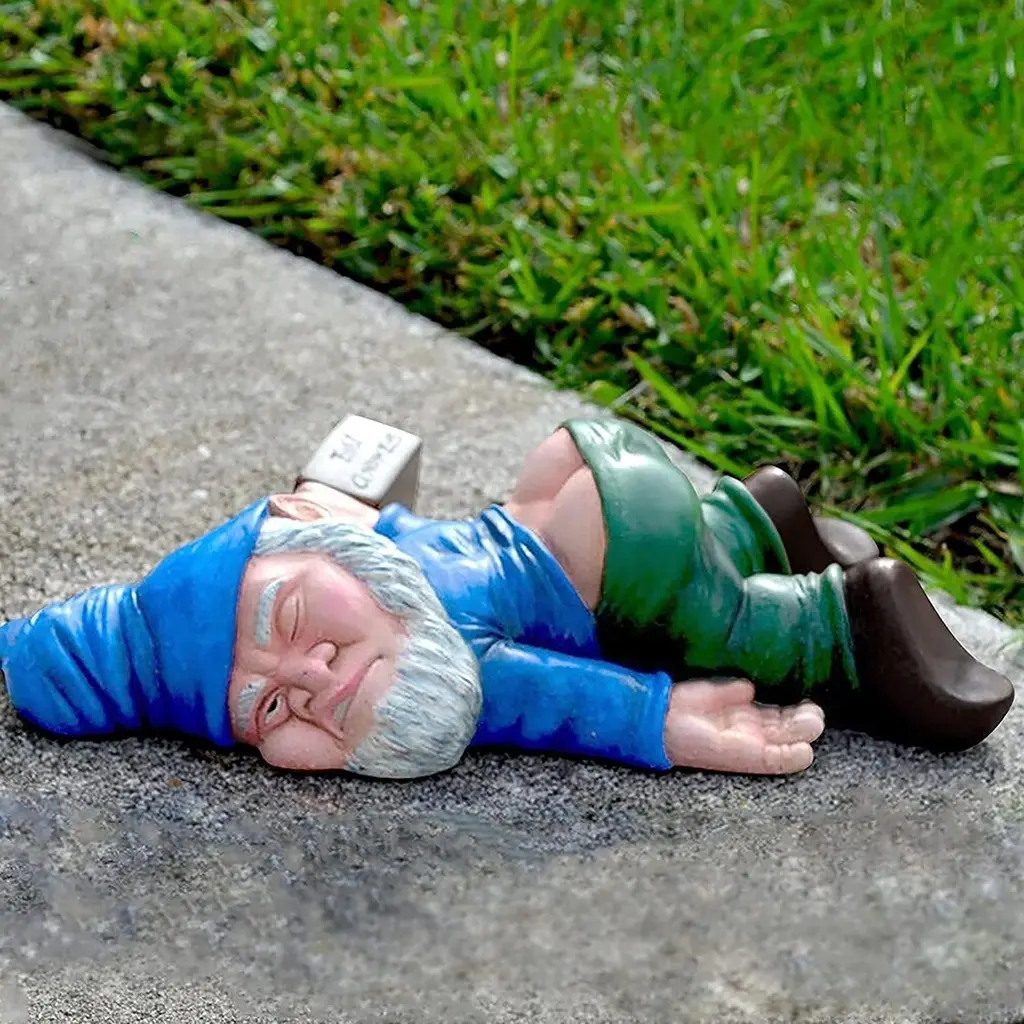 Funny drunk garden gnome in resin – original exterior interior decoration
