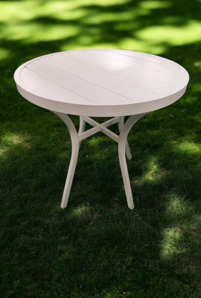 White aluminum garden table 73cm Height-72cm Diam
