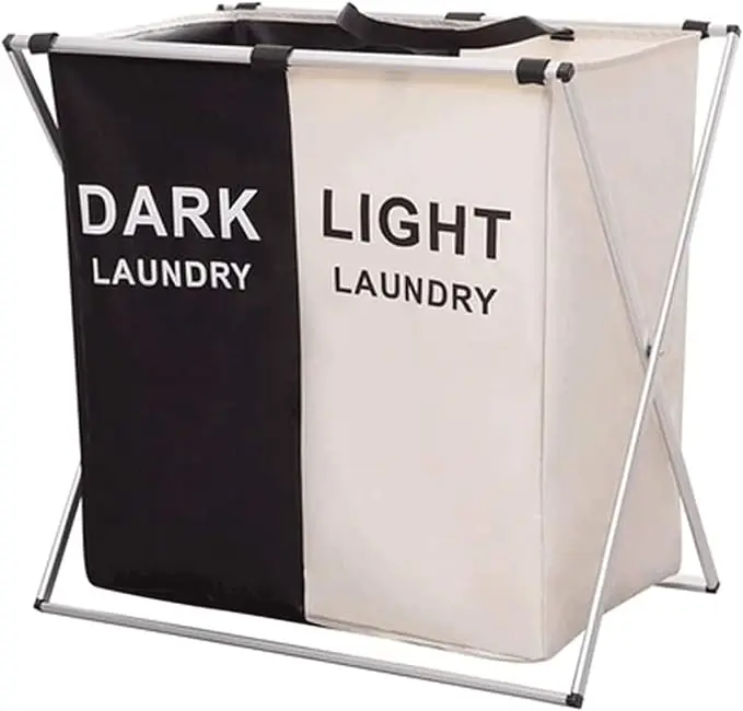 Foldable Laundry Basket with 2 Compartments 60x60x35 cm