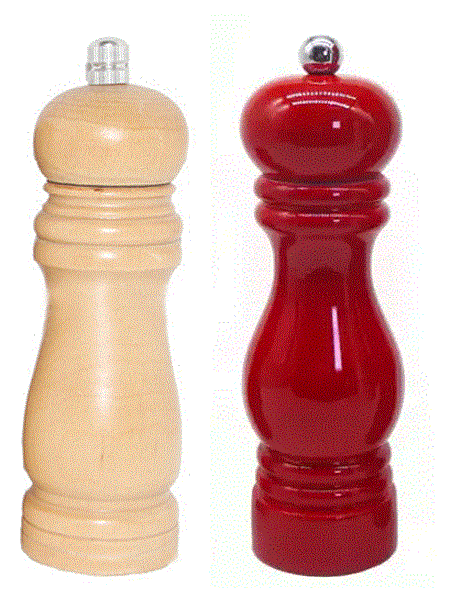 Petit moulin à poivre, sel ou épices en bois naturel/rouge - 13 cm