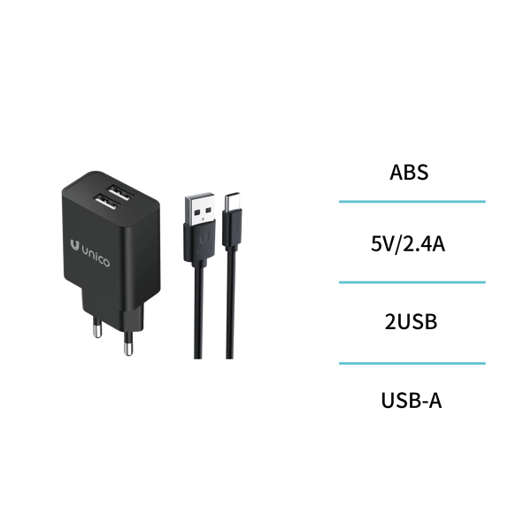 Chargeur double USB 2,4 A avec câble Type-C