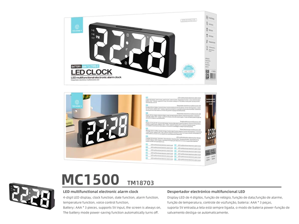 Techancy MC1500 white multifunction LED alarm clock