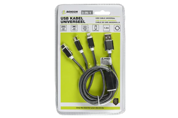 Cable USB universel 3-en-1 iPhone mini-USB USB-C