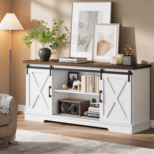 Rustic 165cm TV Unit with Barn Style Sliding Doors