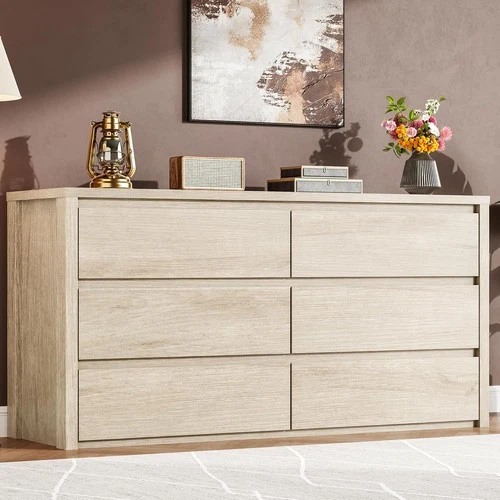 Large Modern Chest of Drawers 6 Natural Wood
