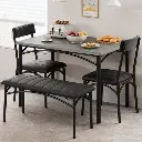 [PHO_10O4C5VW] 4-Seater Kitchen Table with Integrated Bench Gray and Black