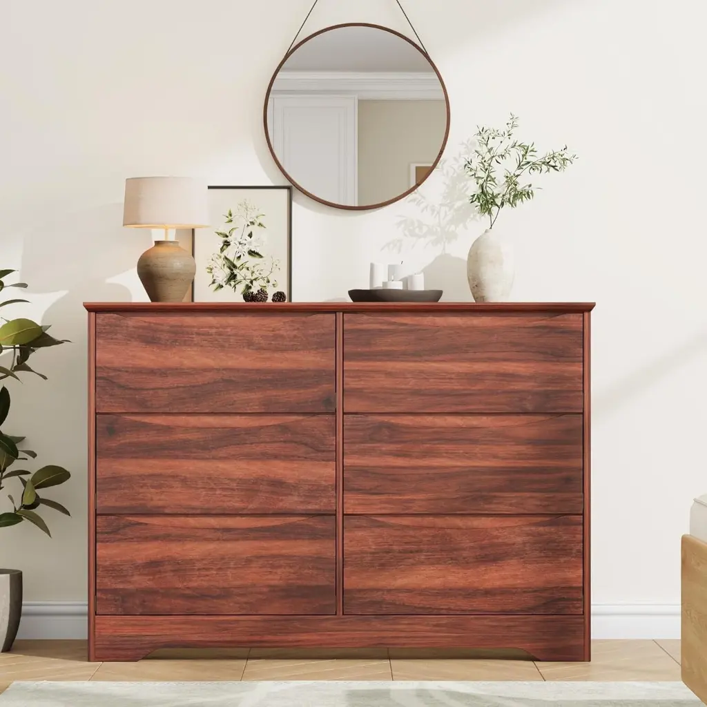 Contemporary 6 Drawer Dresser Grain Wood