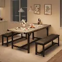 [PHO_153CNVAE] Table à Manger Extensible 4 à 6 Places avec 2 Bancs