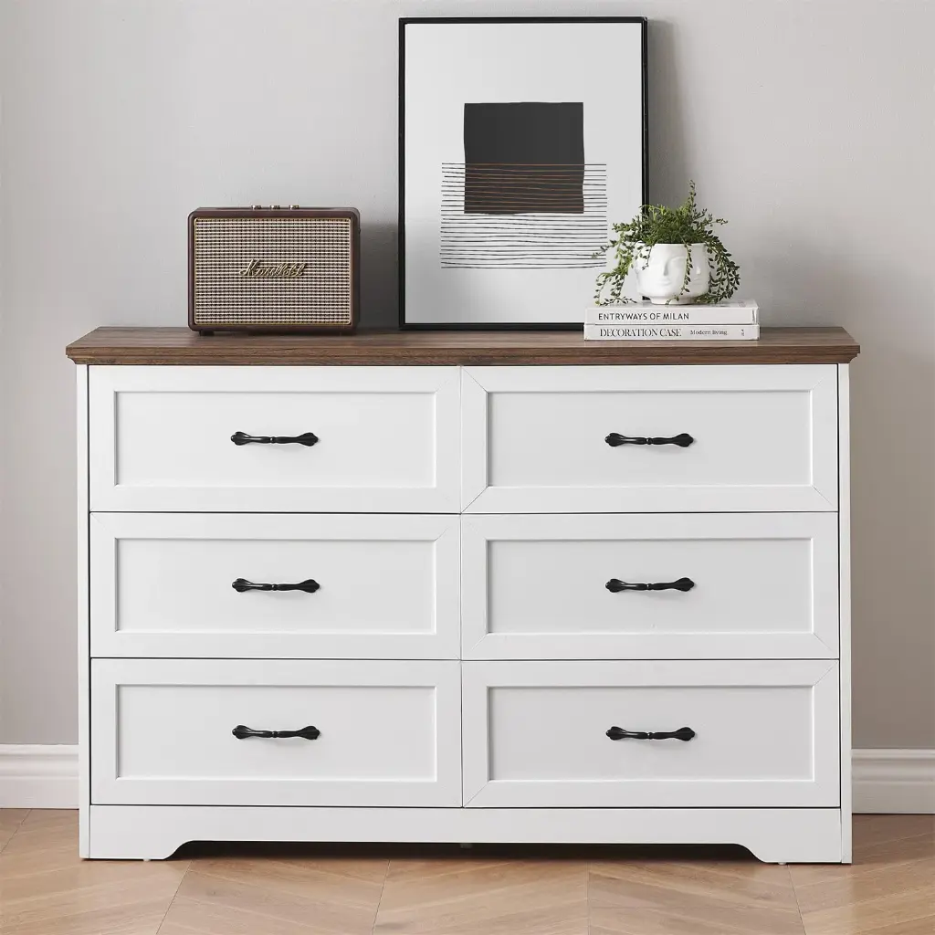 6 Drawer Chest White + Wood