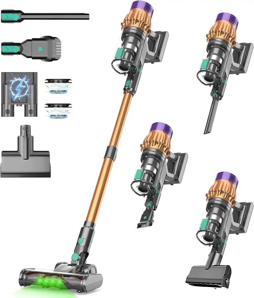 Aspirateur-balai sans fil COTIAR 650 W 55 kPa – autonomie jusqu’à 70 min, doré