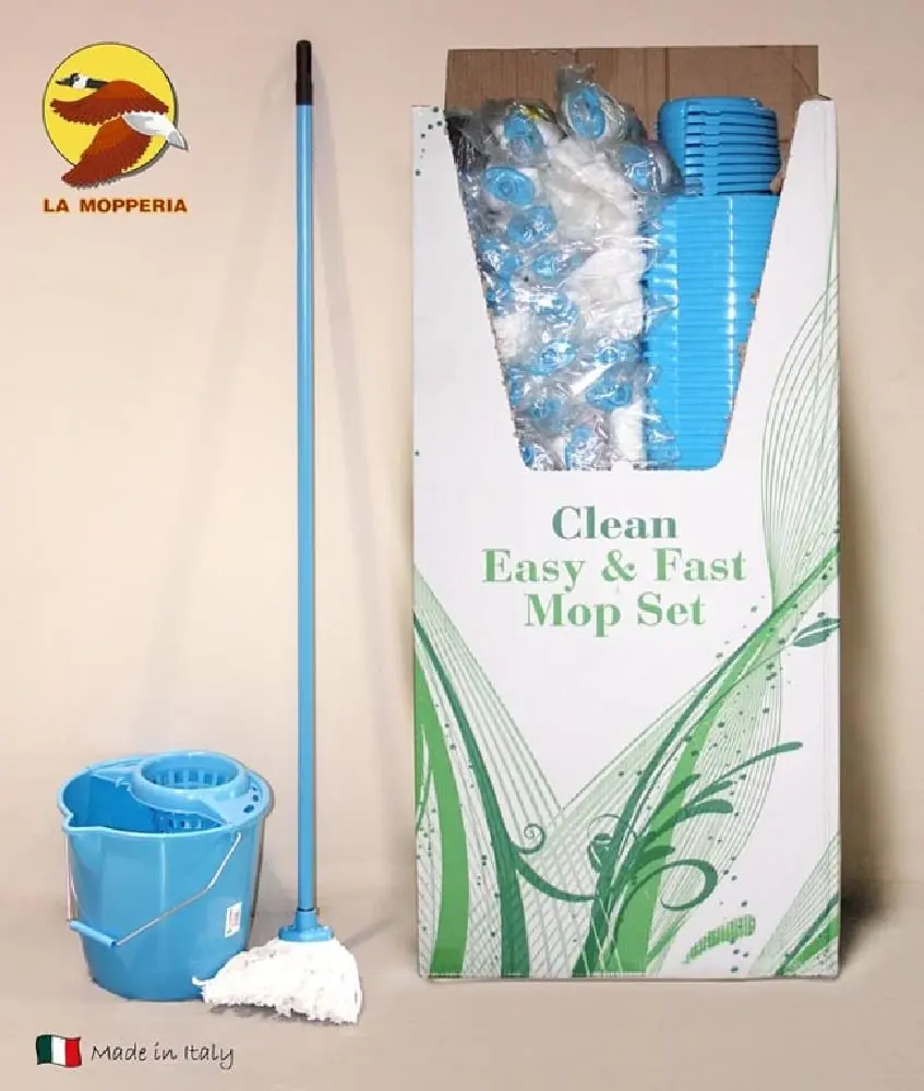 LA MOPPERIA — 12l bucket + wringer + stick + blue mop