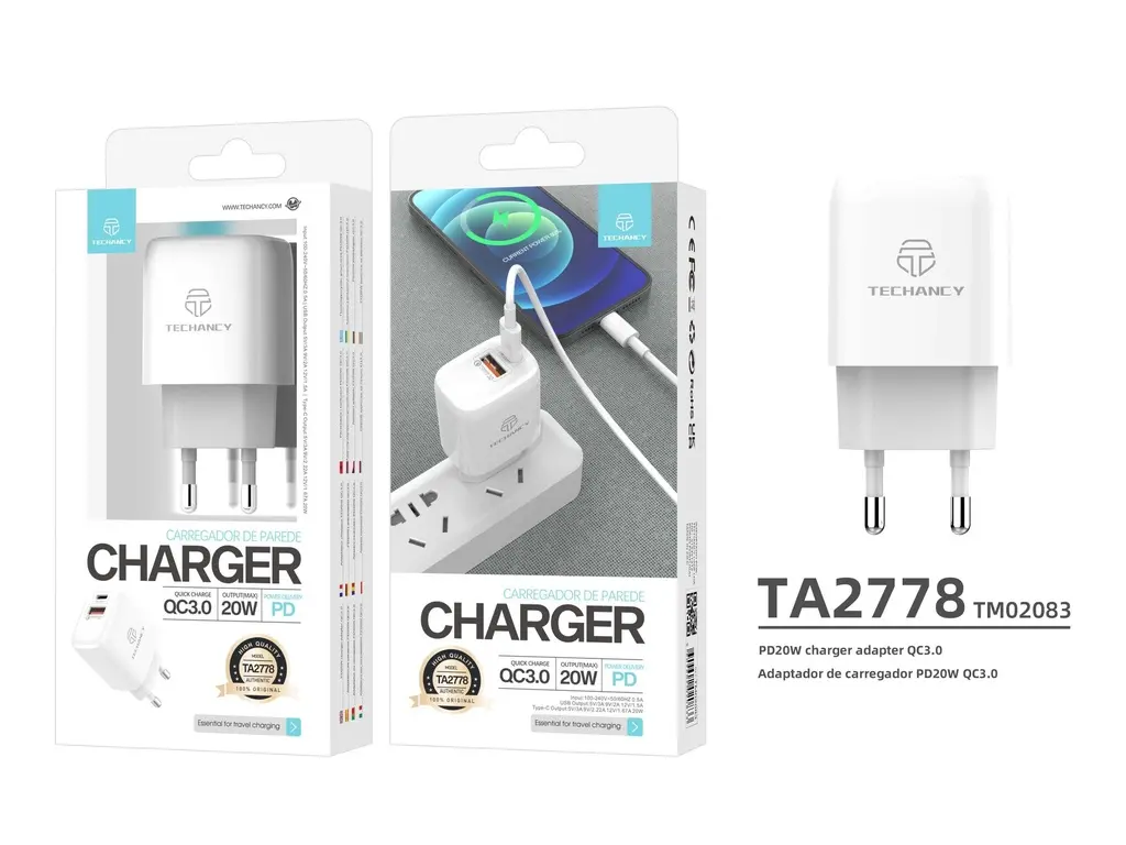 Techancy — Chargeur Mural 20W Pd+ Qc3.0 Blanc