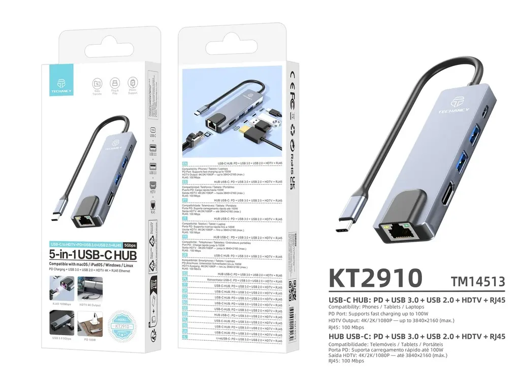 Techancy KT2910 USB-C 5-in-1 hub with HDMI and PD