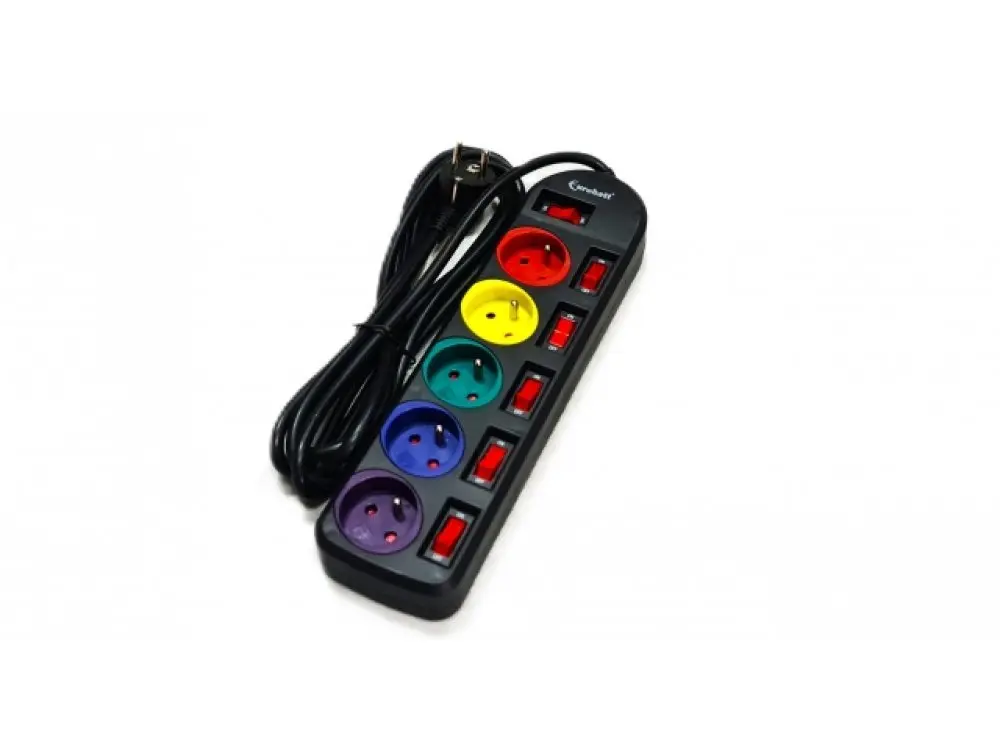 5-outlet extension cord with prong and plug, black