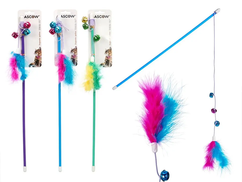 MASCOW — Cat toy stick with feathers, 3 times assorted