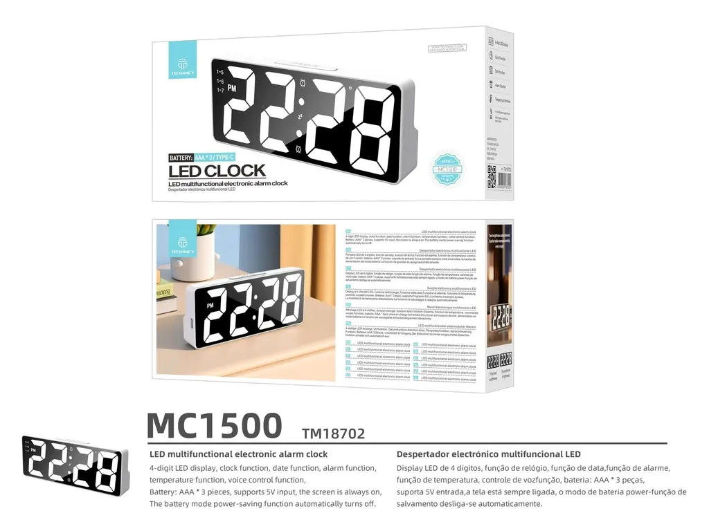 Réveil LED multifonction Techancy MC1500 blanc
