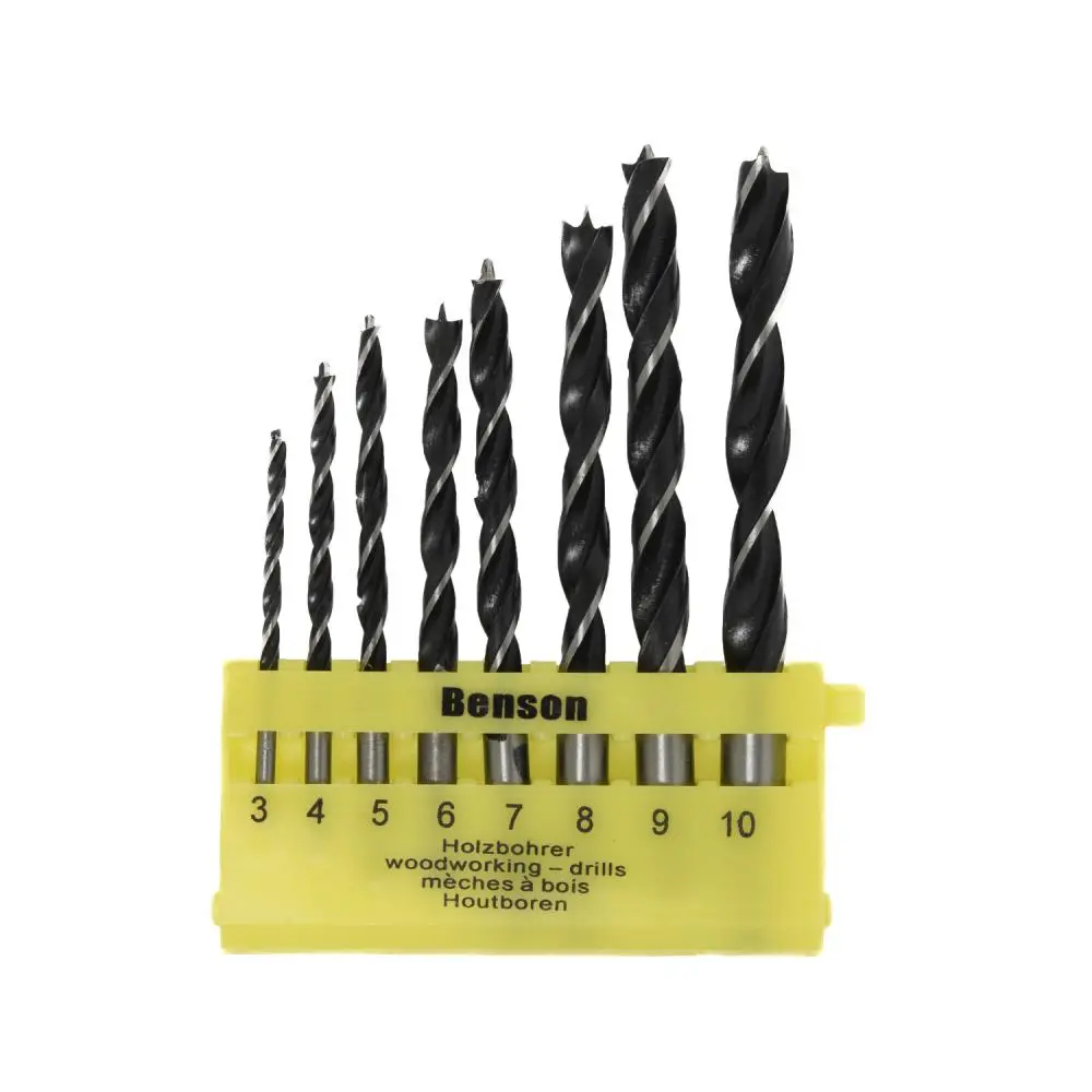 8-piece wood drill bit set 3–10 mm — case