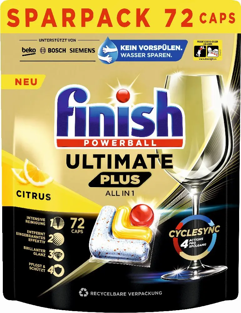 Finish Ultimate Plus Citrus dishwasher tablets x72