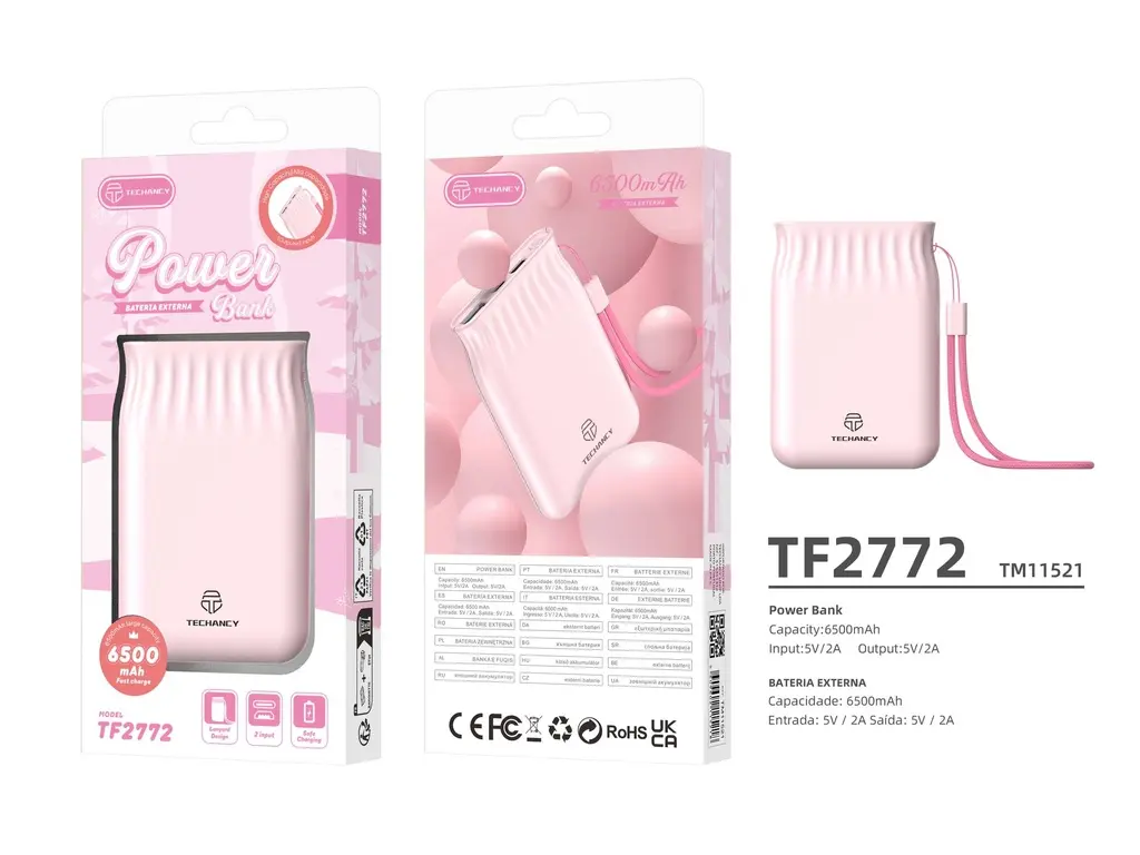 Batterie externe Lucky Bag 6500 mAh 1 USB 2 A, rose