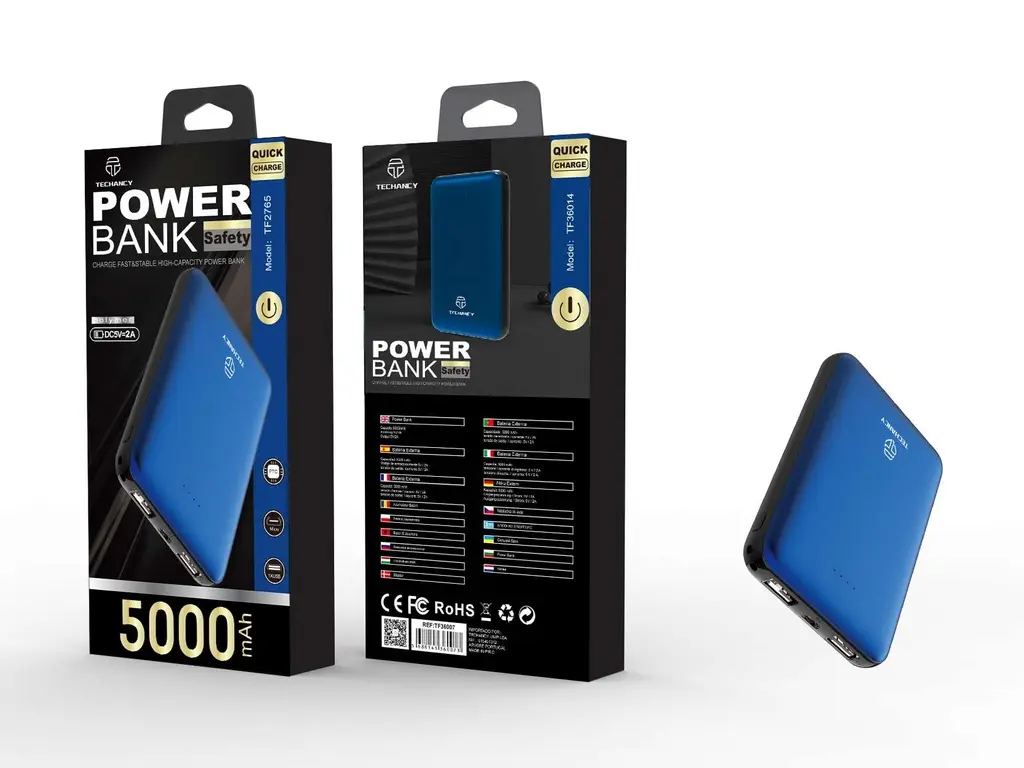 Batterie externe 5000 mAh 2 USB 2 A, bleue