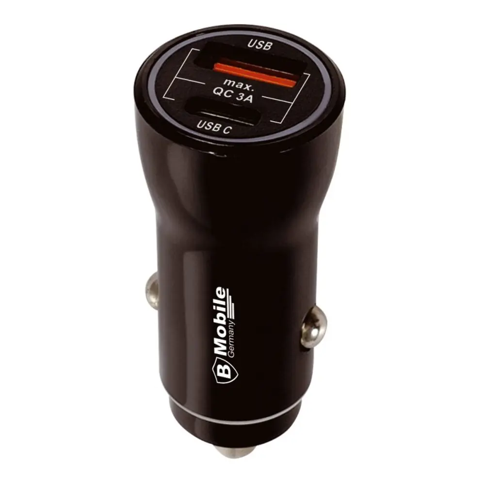 12V fast car charger 3A, USB + USB-C