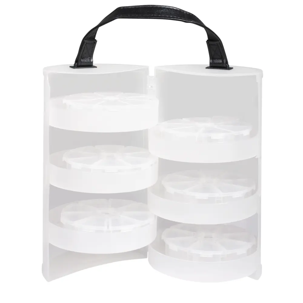 Rayher round sorting box Ø 13 cm with handle, 6 trays × 8 compartments