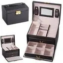 [01454_CZ ZEN56] Coffret à bijoux en cuir écologique avec serrure à clé, noir