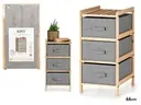 [12723 ZEN56] Étagère en bambou avec 3 tiroirs en tissu gris, 36 × 34 × 66 cm
